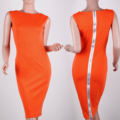 Back Zipper Dress - Orange